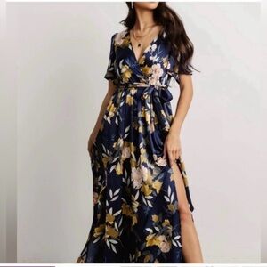 Baltic Born Sicily Satin Maxi Dress - navy floral